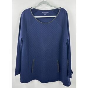 Soft Surroundings Warm Navy Quilted Pullover W/Kangaroo Pocket 1X Plus Oversized